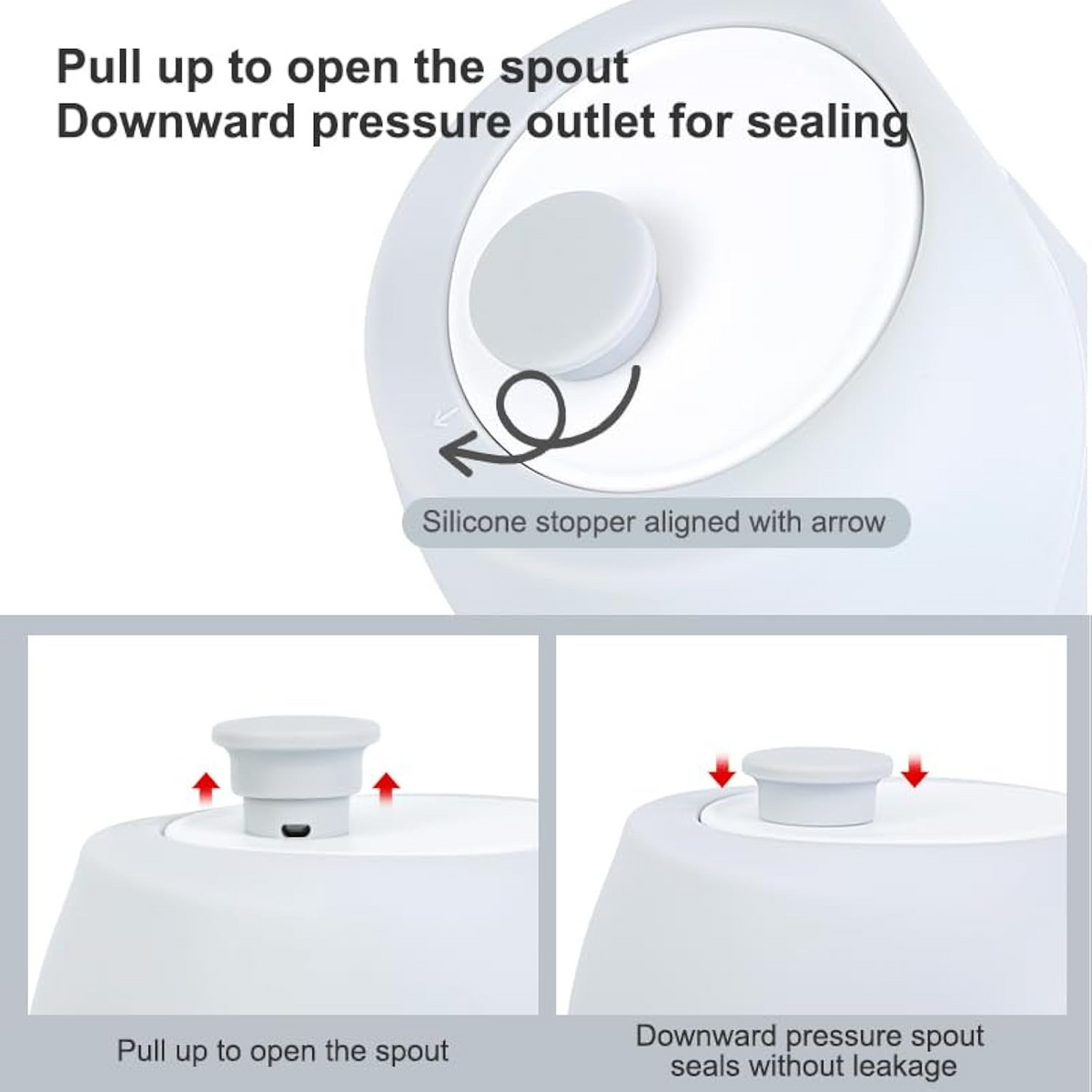 Close-up of the dog water bottle spout: pull up to open, press down to seal without leaks – TailoraStyle
