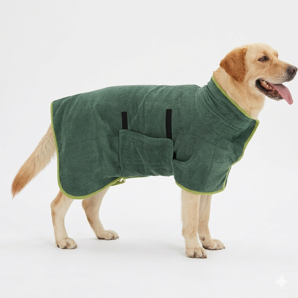 Pet bathrobe towel adjustable belt closure detail