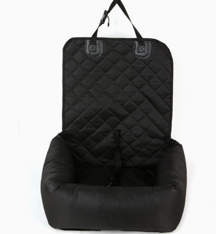 Pet car bed installed securely on front car seat