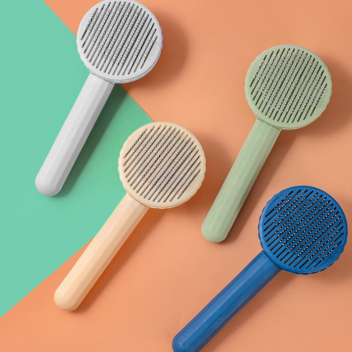 Self-cleaning slicker brush color options grey blue green