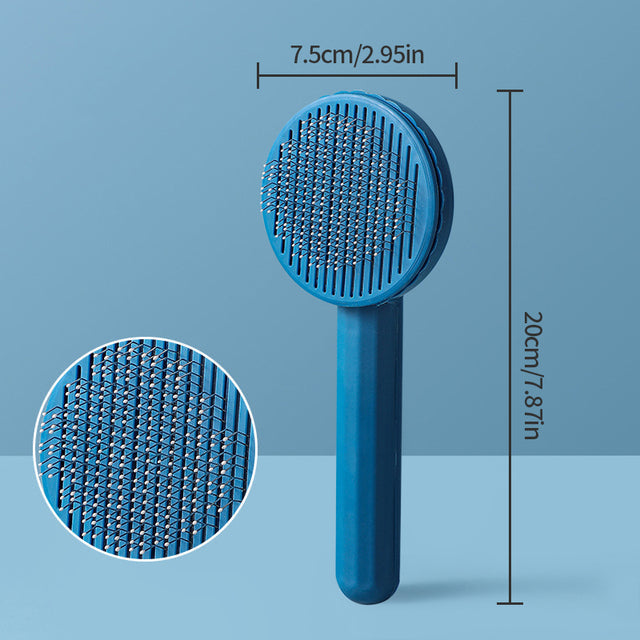 Loose fur removed by self-cleaning slicker brush