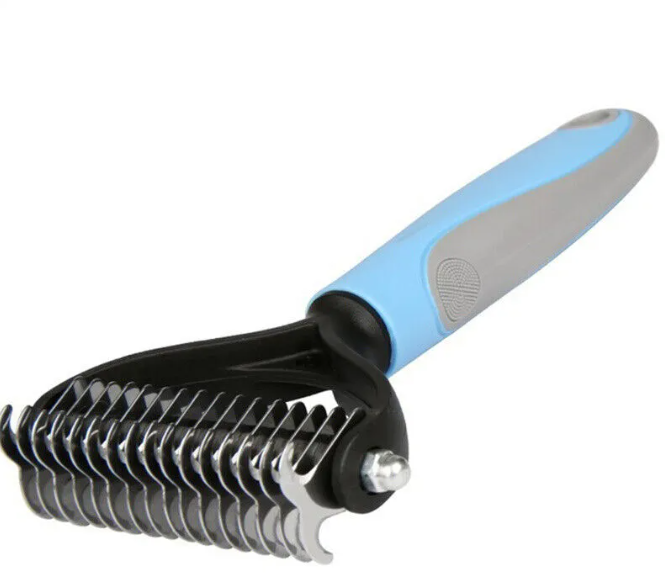 Deshedding side of pet grooming brush for undercoat