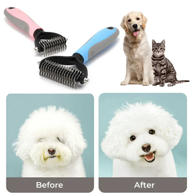 Pet grooming brush size and design close-up