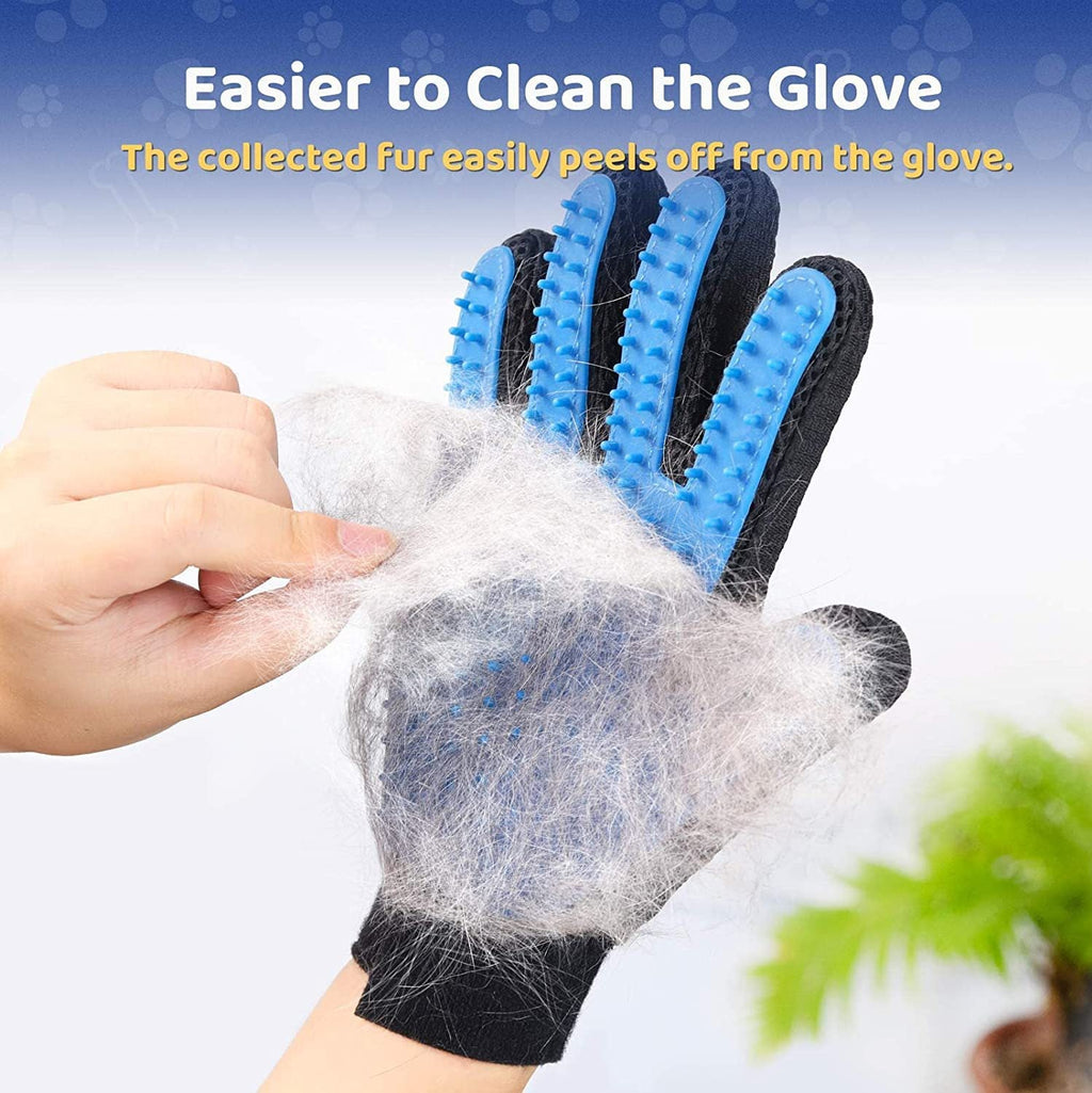 Grooming glove removing loose fur demonstration