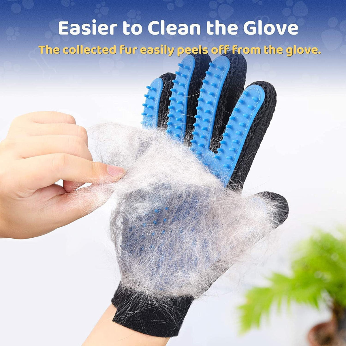 Grooming glove removing loose fur demonstration