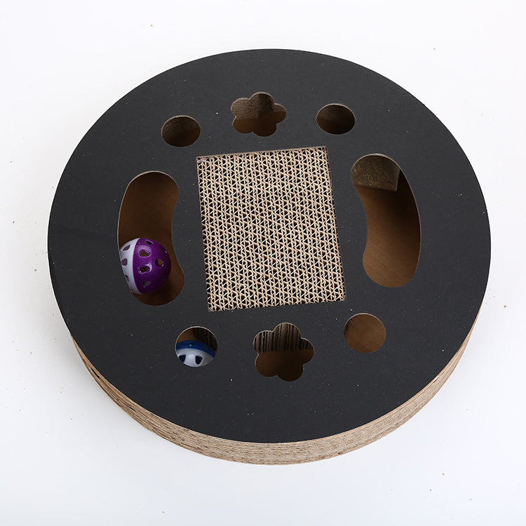 Cat scratching board with built-in jingle bell feature