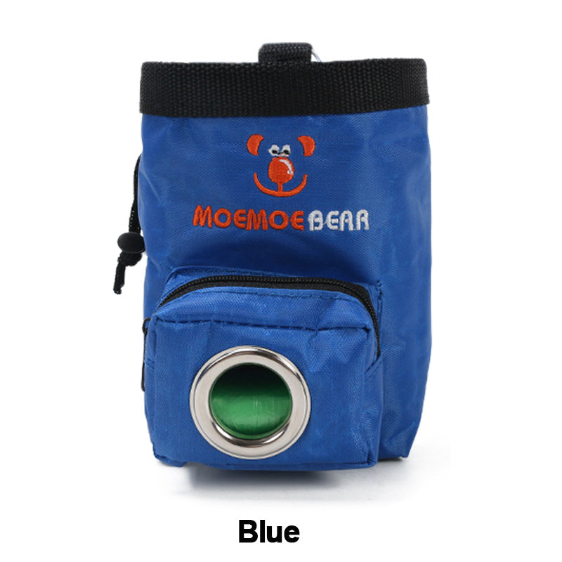 Pet training bag in blue and brown colors