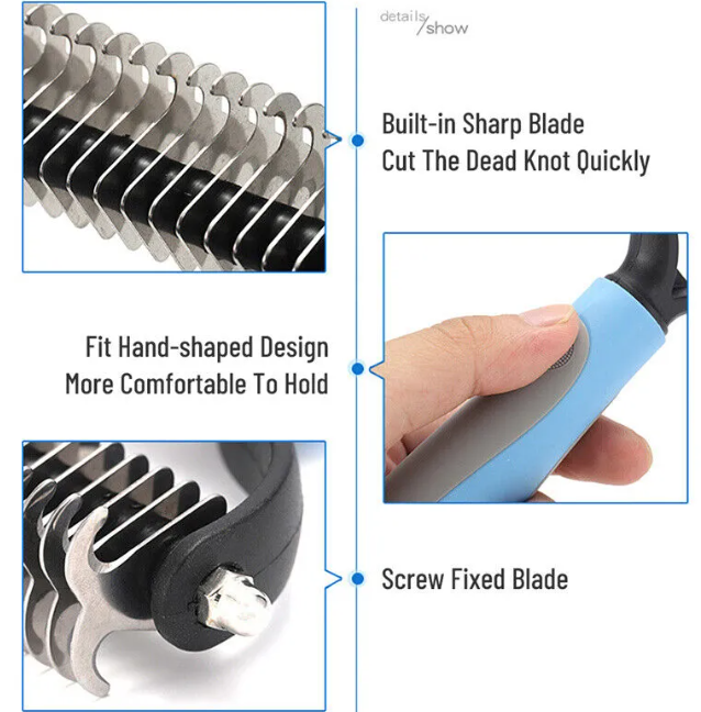 Pet grooming brush ergonomic handle grip detail