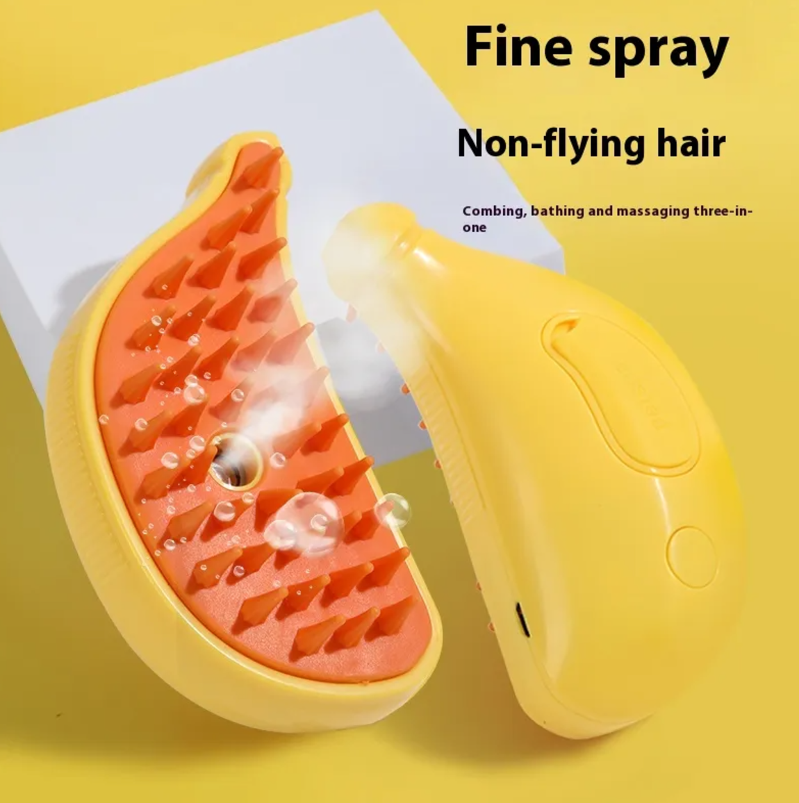 Dog being groomed with hydrating spray comb