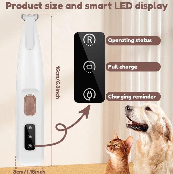 Dog paw hair trimmer with LED light, rechargeable