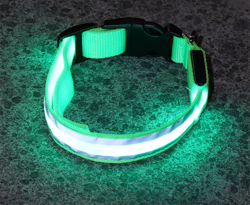 Reflective LED dog collar available in multiple colors