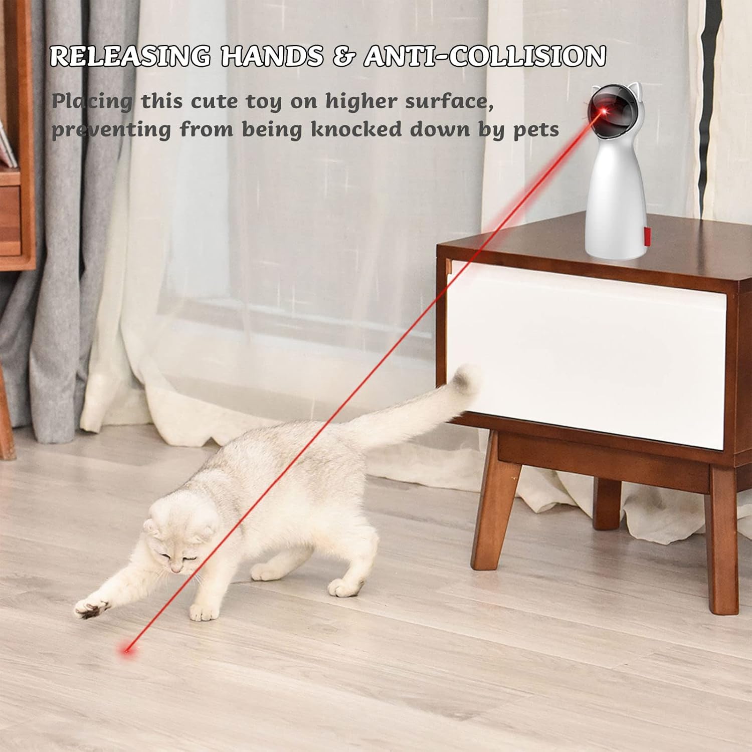 Automatic Laser Cat Toy – Self-Rotating, 15-Min Timer, USB & Battery