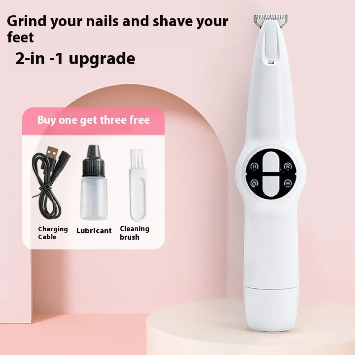 Pet nail grinder package contents with cleaning brush